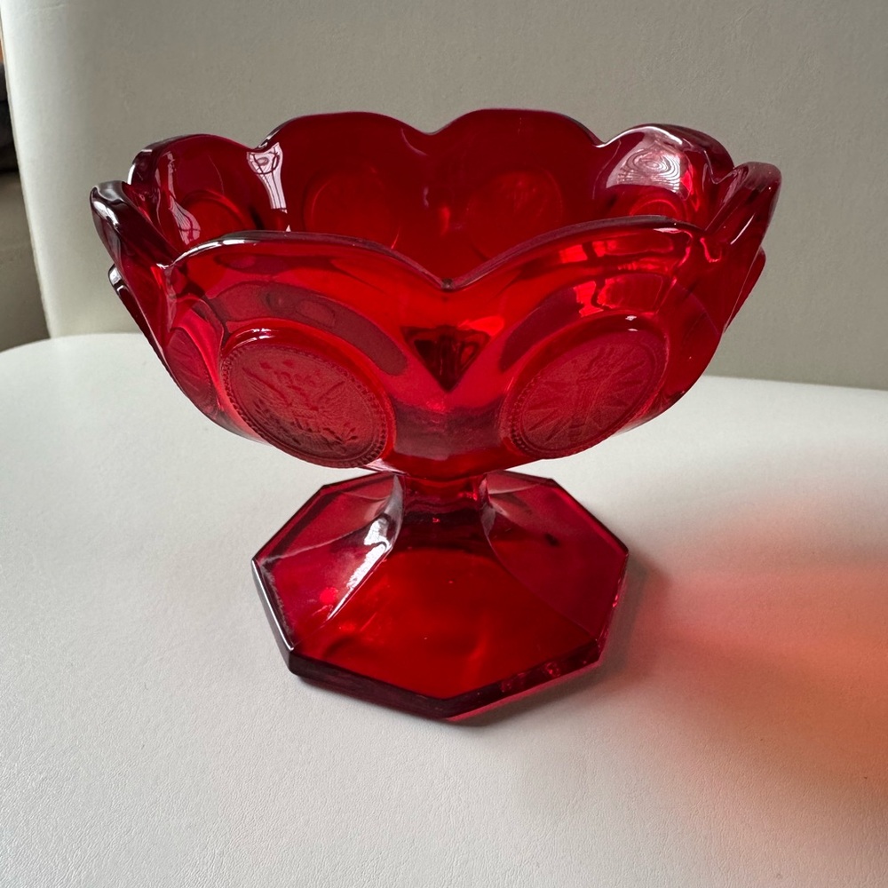 Vintage Fostoria Ruby Red Coin Glass Compote